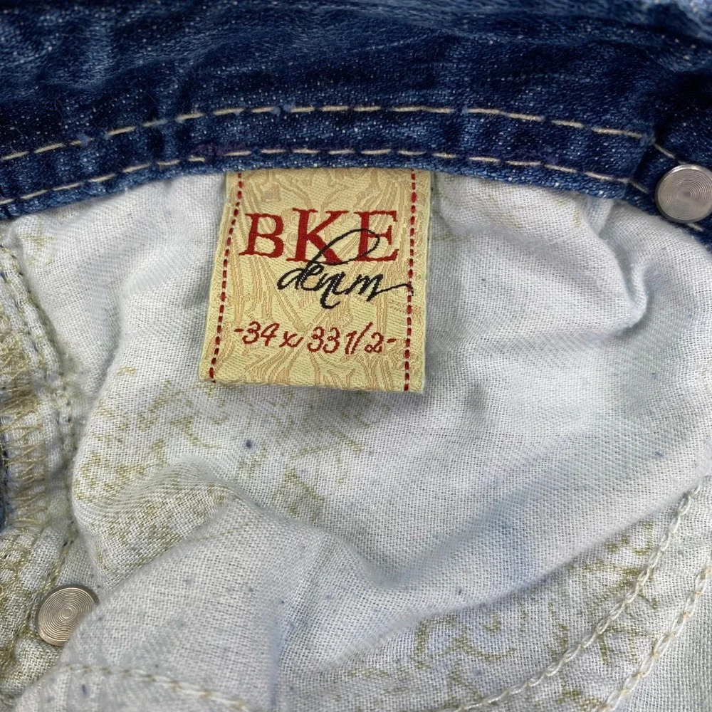 BKE Wendi Bootcut Jeans Womens 34x33.5 Blue Distressed Stretch Denim BKL4002L